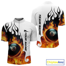 Load image into Gallery viewer, Personalized Orange 8 Ball Fire Flame Men's Billiard Shirt Custom Pool Team Jersey Polo &amp; 1/4 Zip TDM5229