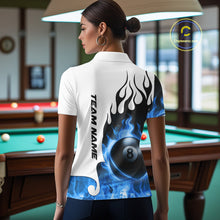 Load image into Gallery viewer, Personalized Blue 8 Ball Fire Flame Women's Billiard Shirt Custom Pool Team Jersey Polo &amp; 1/4 Zip TDM5230