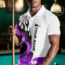 Load image into Gallery viewer, Personalized Purple 8 Ball Fire Flame Men's Billiard Shirt Custom Pool Team Jersey Polo &amp; 1/4 Zip TDM5231