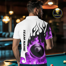 Load image into Gallery viewer, Personalized Purple 8 Ball Fire Flame Men's Billiard Shirt Custom Pool Team Jersey Polo &amp; 1/4 Zip TDM5231