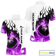Load image into Gallery viewer, Personalized Purple 8 Ball Fire Flame Men's Billiard Shirt Custom Pool Team Jersey Polo &amp; 1/4 Zip TDM5231