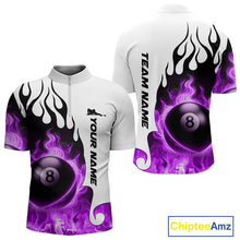 Load image into Gallery viewer, Personalized Purple 8 Ball Fire Flame Men's Billiard Shirt Custom Pool Team Jersey Polo &amp; 1/4 Zip TDM5231