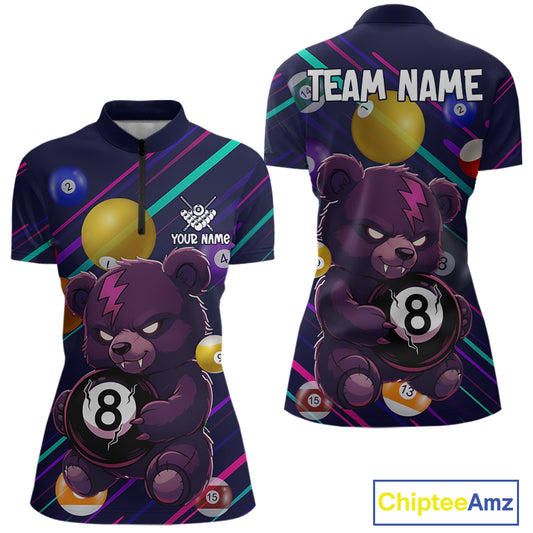Personalized Funny Bear 8 Ball Billiard Shirt For Women Custom Billiard Jersey, Pool Team Shirts TDM5234