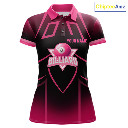Personalized Black And Pink 8 Ball Pool Valentine Billiard Shirt For Women Custom Billiard Gifts TDM5747