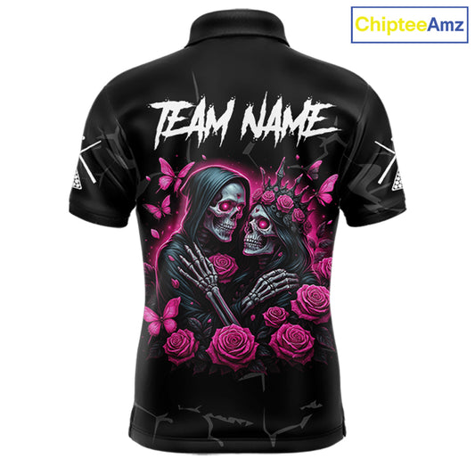 Personalized Pink 8 Ball Skull Roses Billiard Shirt For Men Custom Valentine Billiard Gifts TDM5750