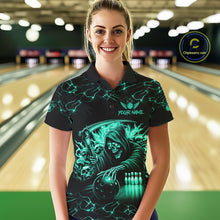 Load image into Gallery viewer, Custom Turquoise Grim Reaper Lightning Bowling Shirt For Women, Bowling Jersey Team Polo &amp; 1/4 Zip TDM5951