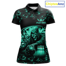 Load image into Gallery viewer, Custom Turquoise Grim Reaper Lightning Bowling Shirt For Women, Bowling Jersey Team Polo &amp; 1/4 Zip TDM5951