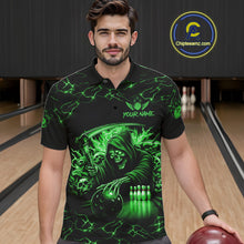 Load image into Gallery viewer, Custom Green Grim Reaper Lightning Bowling Shirt For Men, Skull Bowling Jersey Team Polo &amp; 1/4 Zip TDM5952