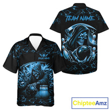 Load image into Gallery viewer, Blue Grim Reaper Lightning Hawaiian Bowling Shirt For Men Women, Skull Bowling Team Jersey TDM5953