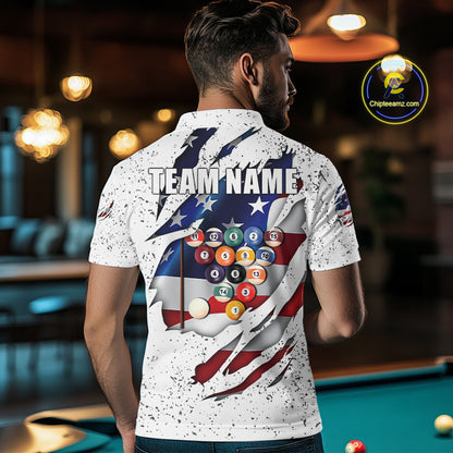 White Grunge US Flag Eagle Billiard Shirt For Men Custom 8 Ball Pool Team Jersey Polo & 1/4 Zip TDM5956