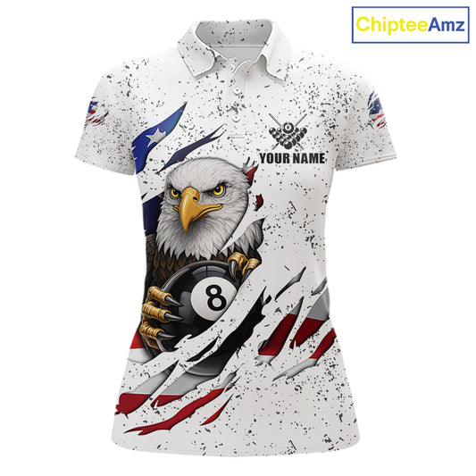 Custom Eagle 8 Ball Billiard Jersey For Women, Grunge American Flag Pool Team Shirt Polo & 1/4 Zip TDM5957