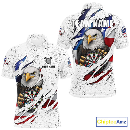 Custom Eagle Darts Jersey For Men, Grunge American Flag Patriotic Darts Team Shirt Polo & 1/4 Zip TDM5959
