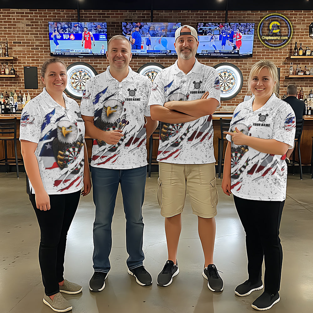 Custom Eagle Darts Jersey For Women, Grunge American Flag Patriotic Darts Team Shirt Polo & 1/4 Zip TDM5959