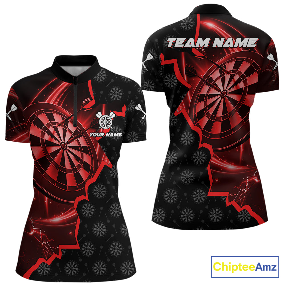 Red Dartboard Ligthning Darts Shirt For Women Custom Darts Jersey Team Polo & Quarter Zip TDM6112
