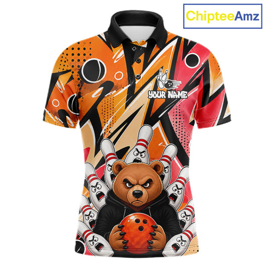 Personalized Funny Bear Graffiti Bowling Jersey For Men, Custom Bowling Team Shirts Polo & 1/4 Zip TDM6548