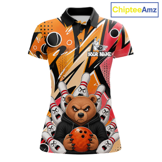 Personalized Funny Bear Graffiti Bowling Jersey For Women, Custom Bowling Team Shirts Polo & 1/4 Zip TDM6548