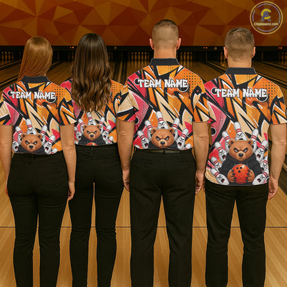 Personalized Funny Bear Graffiti Bowling Jersey For Men, Custom Bowling Team Shirts Polo & 1/4 Zip TDM6548