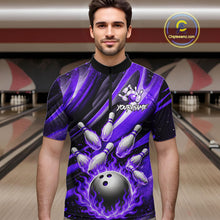 Load image into Gallery viewer, Custom Purple Flaming Silver Bowling Jersey For Men, Bowling League Team Shirts Polo &amp; Quarter Zip TDM6550