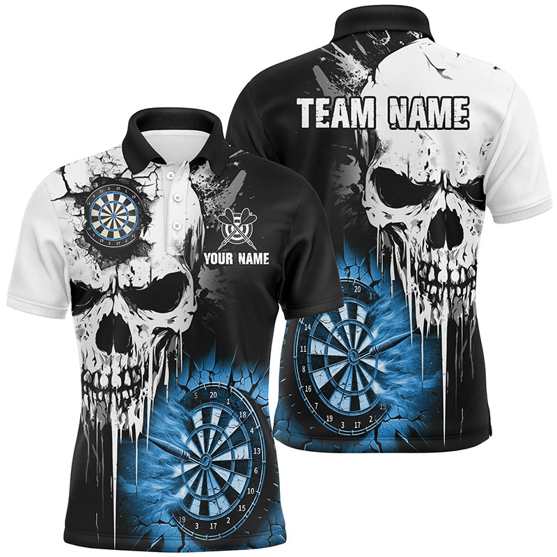 Personalized Grunge Skull Crack Wall Men Dart Shirts Custom Scary Darts League Team Jerseys |Blue TDM2785