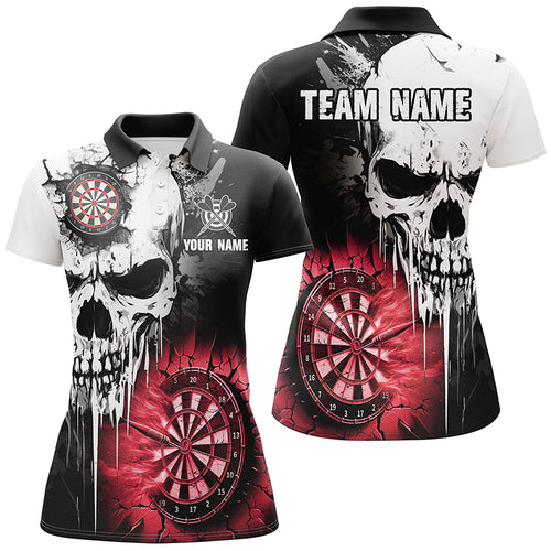 Personalized Grunge Skull Crack Wall Women Dart Shirts Custom Scary Darts League Team Jerseys |Red TDM2786