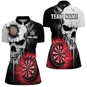 Personalized Grunge Skull Crack Wall Women Dart Shirts Custom Scary Darts League Team Jerseys |Red TDM2786