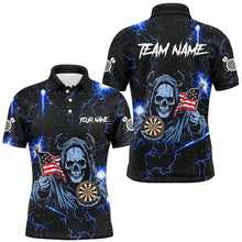 Load image into Gallery viewer, Blue Skull Thunder Lightning US Flag Custom Dart Shirts For Men, Darts League Team Jerseys TDM3017