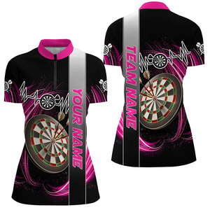 Personalized Pink Swirl Darts Board Heartbeat Line Women Dart Shirts Custom Dart Jerseys Team Uniform TDM3022