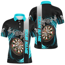 Load image into Gallery viewer, Personalized Cyan Swirl Darts Board Heartbeat Line Men Dart Shirts Custom Dart Jerseys Team Uniform TDM3023