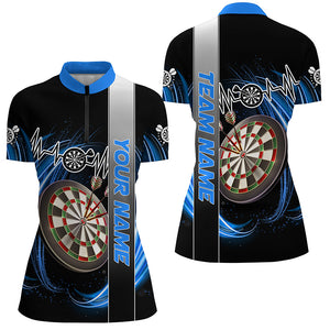 Personalized Blue Swirl Darts Board Heartbeat Line Women Dart Shirts Custom Dart Jerseys Team Uniform TDM3024