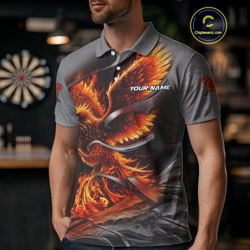 Personalized Phoenix Flame Darts Shirt For Men Custom Darts Team Jersey Polo & 1/4 Zip |Orange TDM5246