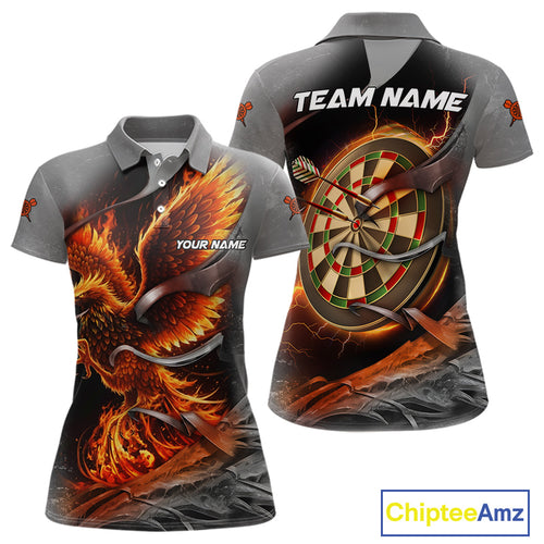 Personalized Phoenix Flame Darts Shirt For Women Custom Darts Team Jersey Polo & 1/4 Zip |Orange TDM5246