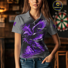 Load image into Gallery viewer, Personalized Phoenix Flame Darts Shirt For Women Custom Darts Team Jersey Polo &amp; 1/4 Zip |Purple TDM5248