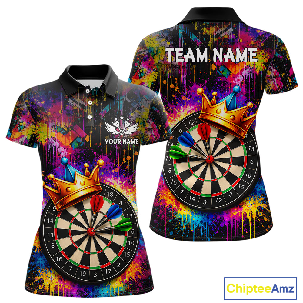 Funny Colorful Crown Dartboard Splash Darts Shirt For Women Custom Darts Jersey Team Polo & 1/4 Zip TDM5762