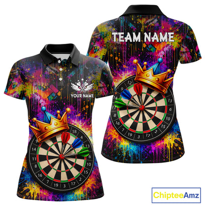 Funny Colorful Crown Dartboard Splash Darts Shirt For Women Custom Darts Jersey Team Polo & 1/4 Zip TDM5762