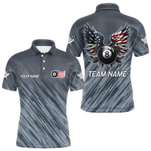 Load image into Gallery viewer, Personalized Funny 8 Ball Wings US Flag Grey Billiard Shirts For Men, Patriotic Billiard Jerseys TDM3603