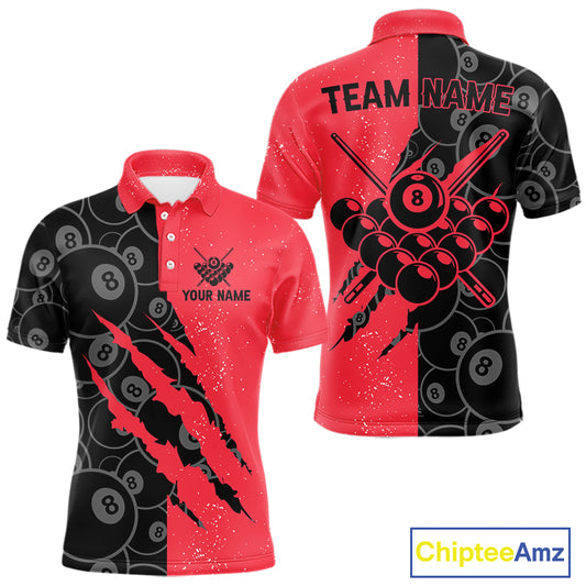 Custom Grunge Black And Red 8 Ball Billiard Shirt For Men, Pool Team Jersey Polo & 1/4 Zip TDM5961