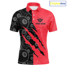 Load image into Gallery viewer, Custom Grunge Black And Red 8 Ball Billiard Shirt For Men, Pool Team Jersey Polo &amp; 1/4 Zip TDM5961