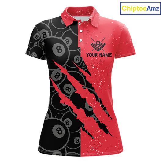 Custom Grunge Black And Red  8 Ball Billiard Shirt For Women, Pool Team Jersey Polo & 1/4 Zip TDM5961