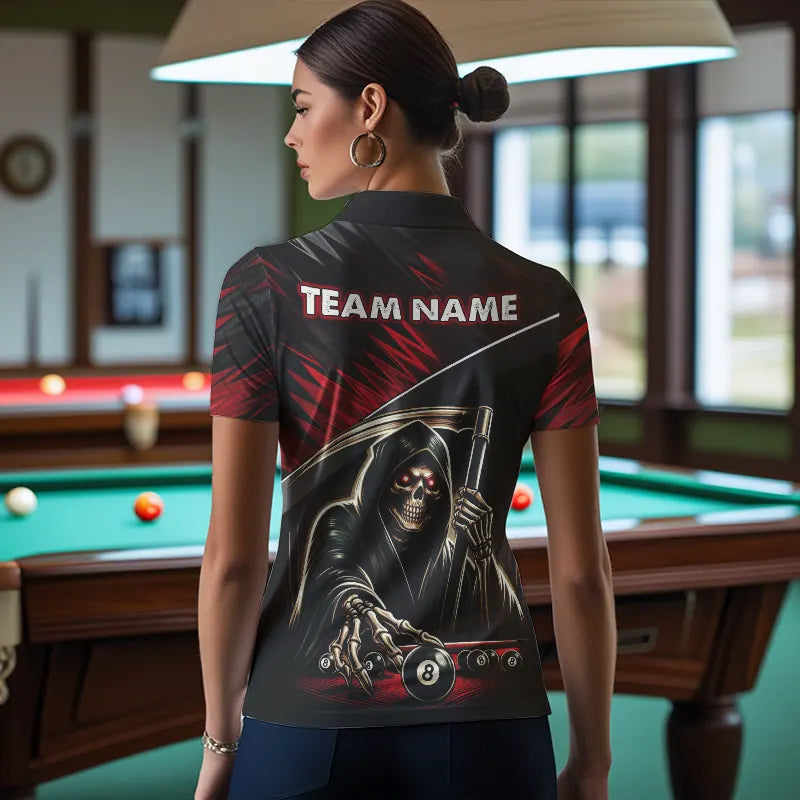 Red Grim Reaper 8 Ball Pool Billiard Shirts For Women Custom Billiard Team Jerseys Polo & 1/4 Zip TDM3760