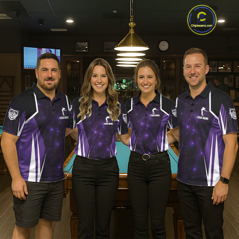 Custom 8 Ball Pool Billiard Shirt For Men, Purple Geometric Billiard Team Jersey Polo & 1/4 Zip TDM6129