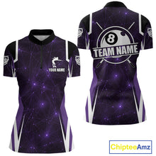 Load image into Gallery viewer, Custom 8 Ball Pool Billiard Shirt For Women, Purple Geometric Billiard Team Jersey Polo &amp; 1/4 Zip TDM6129
