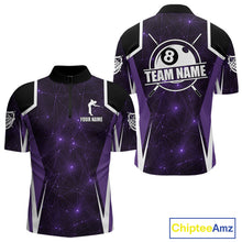 Load image into Gallery viewer, Custom 8 Ball Pool Billiard Shirt For Men, Purple Geometric Billiard Team Jersey Polo &amp; 1/4 Zip TDM6129
