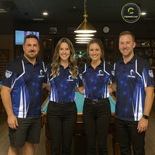 Load image into Gallery viewer, Custom 8 Ball Pool Billiard Shirt For Men, Blue Geometric Billiard Team Jersey Polo &amp; 1/4 Zip TDM6130
