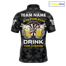 Load image into Gallery viewer, Darts and beer aim for fun drink for cheers darts polo shirt for men with custom darts team graphics.