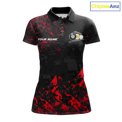 Personalized Red Grim Reaper 8 Ball 9 Ball Billiard League Polo Shirt Featuring a Bold Custom Design for Pool League Players and Tournament Competition