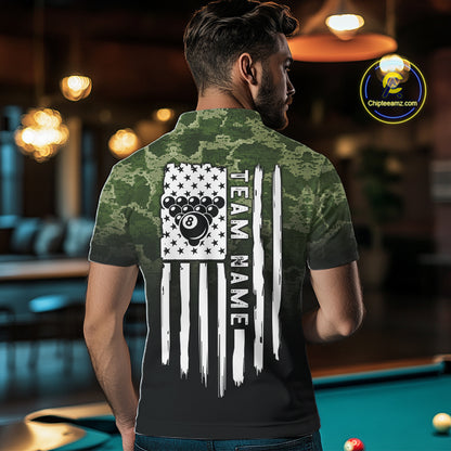 Black And Green Camo American Flag 8 Ball Billiard Shirt For Men Custom Patriotic Pool Team Jersey TDM5036