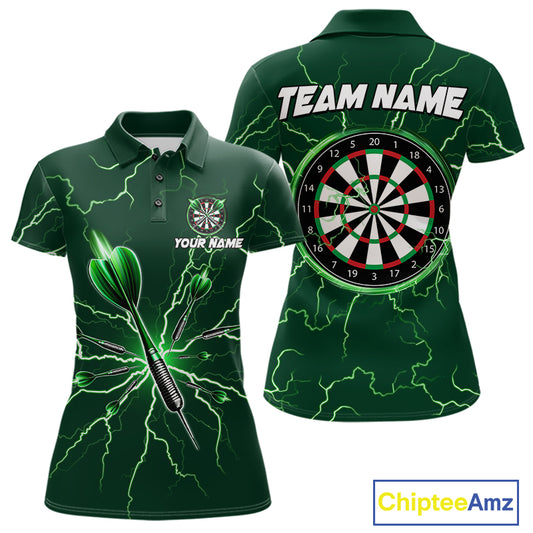 Green Darts Thunder Lightning 3D Dart Polo & Quarter Zip Custom Dart Shirts For Women Dart Jersey TDM3033