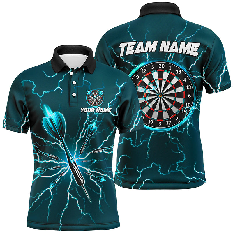 Green Darts Thunder Lightning 3D Dart Polo & Quarter Zip Custom Dart Shirts For Men Dart Jersey TDM3033