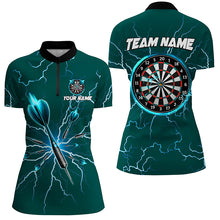 Load image into Gallery viewer, Green Darts Thunder Lightning 3D Dart Polo &amp; Quarter Zip Custom Dart Shirts For Women Dart Jersey TDM3033