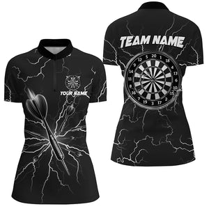 Black Darts Thunder Lightning 3D Dart Polo & Quarter Zip Custom Dart Shirts For Women Dart Jersey TDM3034